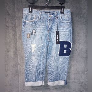 Allen B by Allen Schwartz Jean Capris with Applique Patches Size 8 NWT